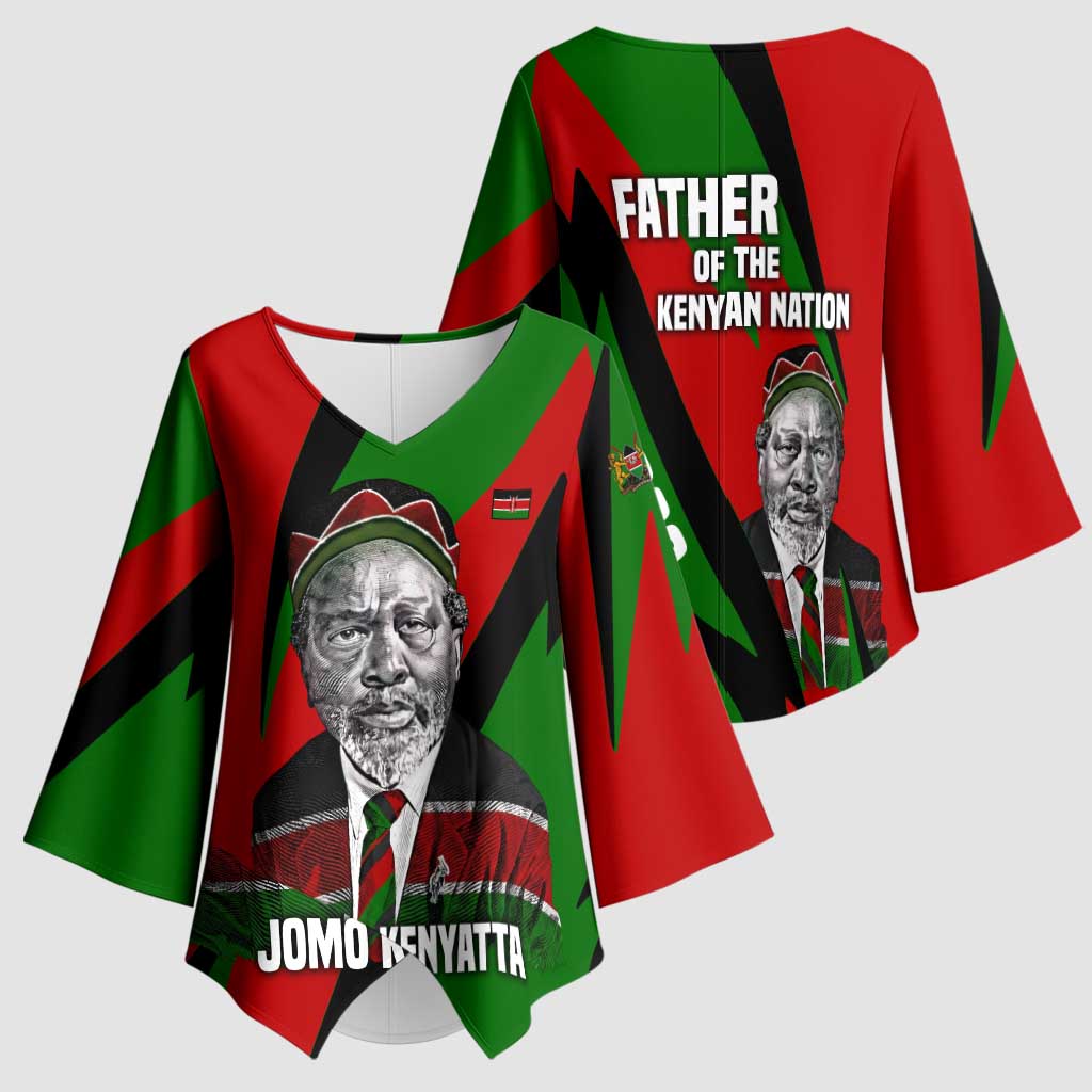 Jomo Kenyatta Kimono Sleeve Blouse Patriotic Colors Design and Father of the Kenyan Nation Tribute - Wonder Print Shop