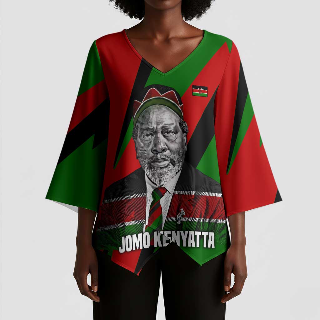 Jomo Kenyatta Kimono Sleeve Blouse Patriotic Colors Design and Father of the Kenyan Nation Tribute - Wonder Print Shop