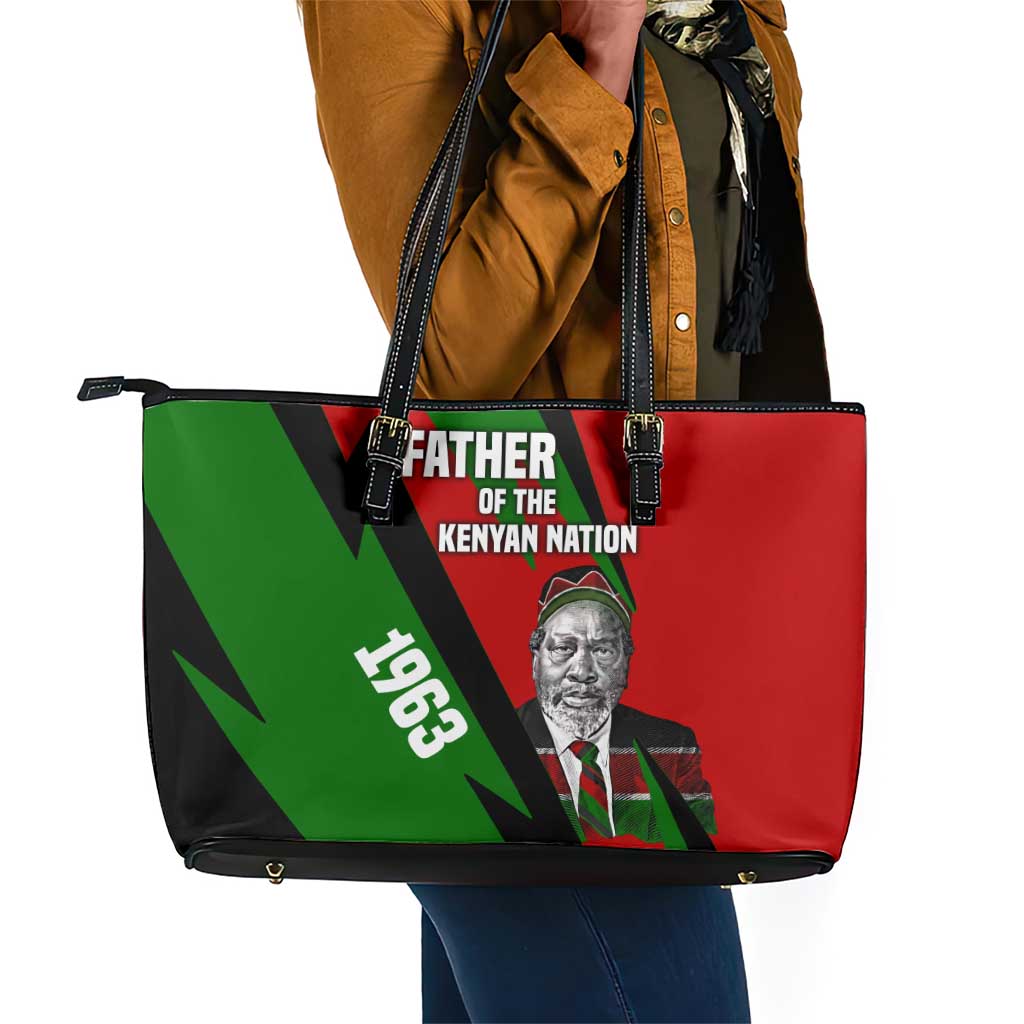 Jomo Kenyatta Leather Tote Bag Patriotic Colors Design and Father of the Kenyan Nation Tribute - Wonder Print Shop