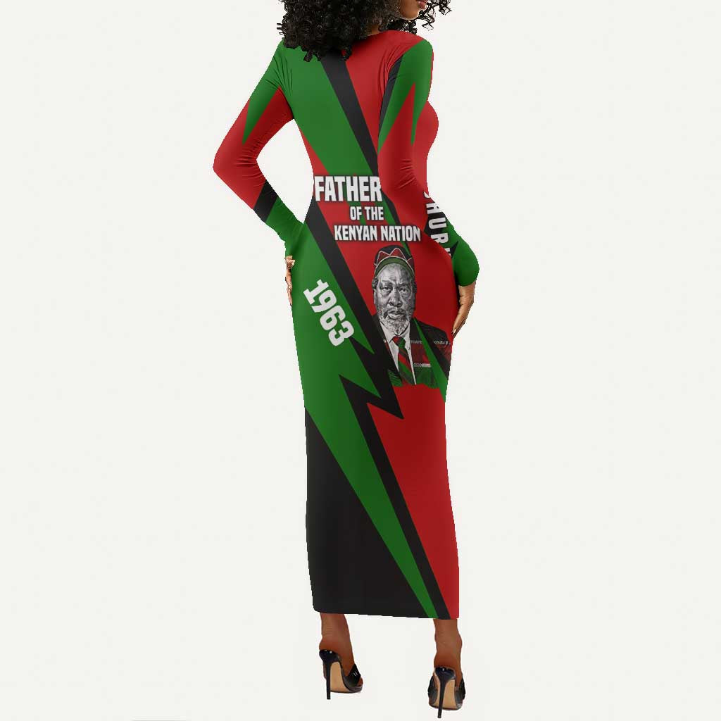 Jomo Kenyatta Long Sleeve Bodycon Dress Patriotic Colors Design and Father of the Kenyan Nation Tribute - Wonder Print Shop