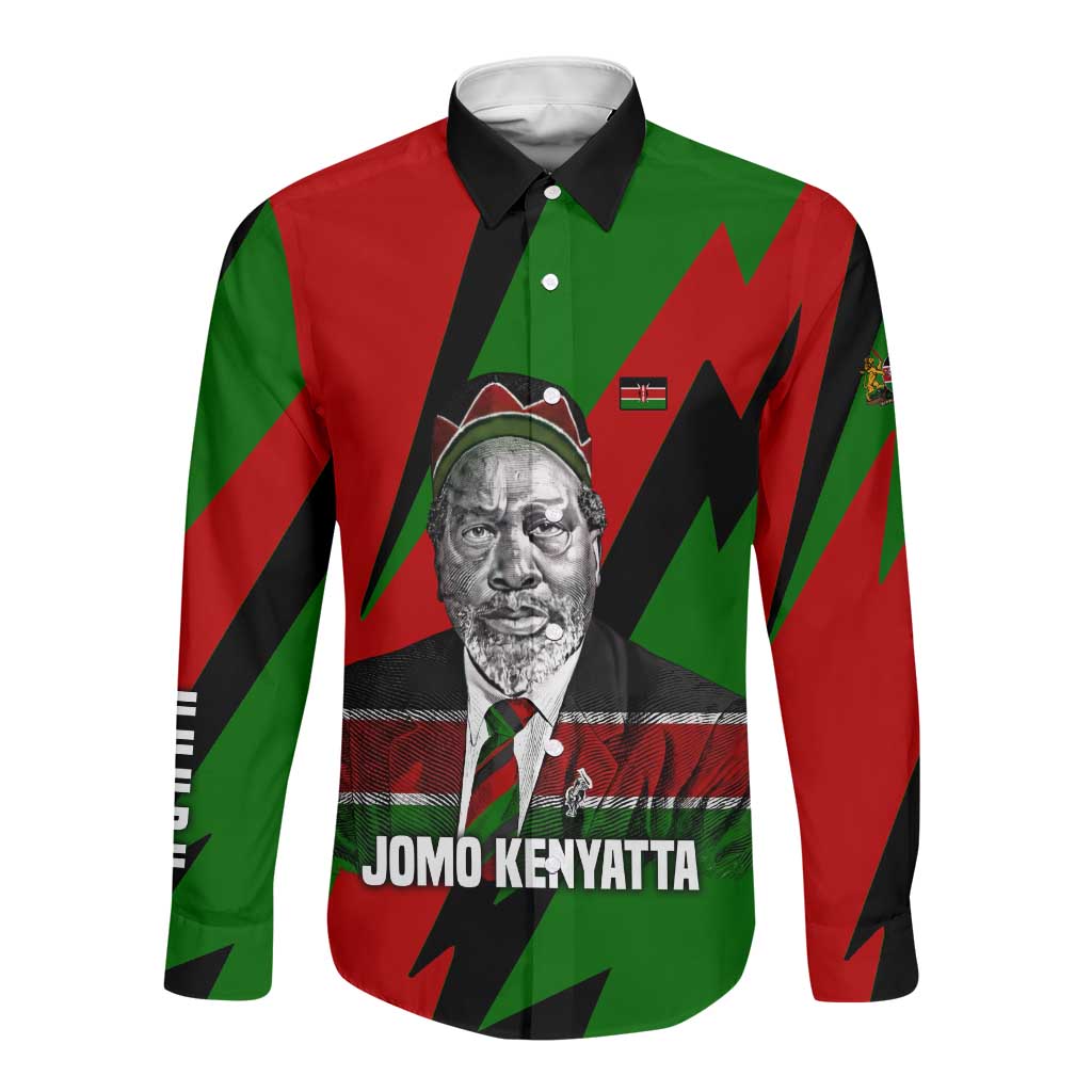Jomo Kenyatta Long Sleeve Button Shirt Patriotic Colors Design and Father of the Kenyan Nation Tribute - Wonder Print Shop