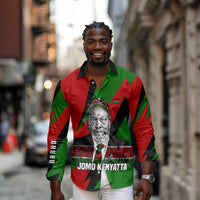 Jomo Kenyatta Long Sleeve Button Shirt Patriotic Colors Design and Father of the Kenyan Nation Tribute - Wonder Print Shop