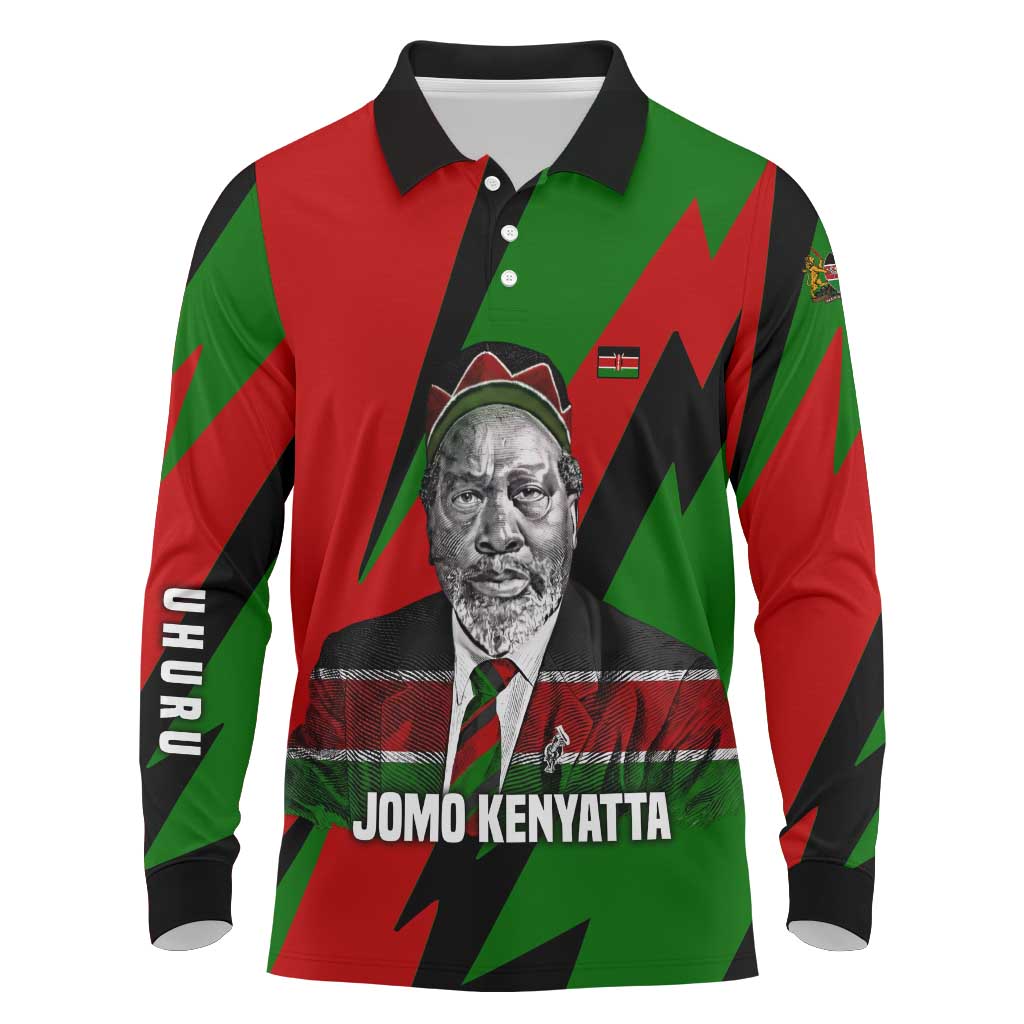 Jomo Kenyatta Long Sleeve Polo Shirt Patriotic Colors Design and Father of the Kenyan Nation Tribute - Wonder Print Shop