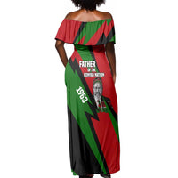 Jomo Kenyatta Off Shoulder Maxi Dress Patriotic Colors Design and Father of the Kenyan Nation Tribute - Wonder Print Shop