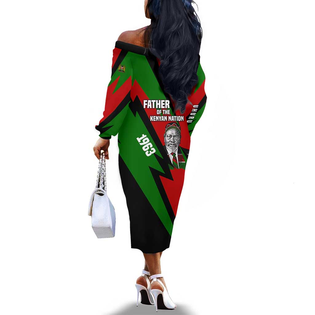 Jomo Kenyatta Off The Shoulder Long Sleeve Dress Patriotic Colors Design and Father of the Kenyan Nation Tribute - Wonder Print Shop