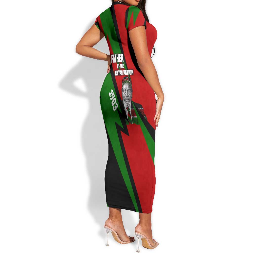 Jomo Kenyatta Short Sleeve Bodycon Dress Patriotic Colors Design and Father of the Kenyan Nation Tribute - Wonder Print Shop