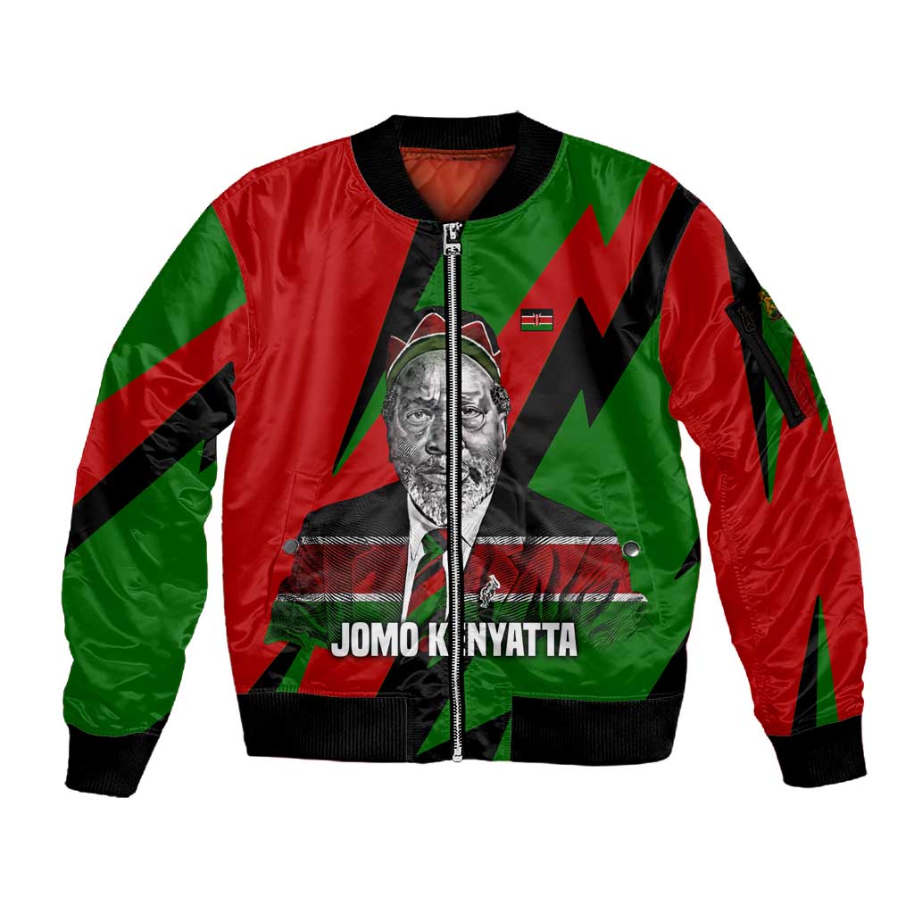 Jomo Kenyatta Sleeve Zip Bomber Jacket Patriotic Colors Design and Father of the Kenyan Nation Tribute - Wonder Print Shop