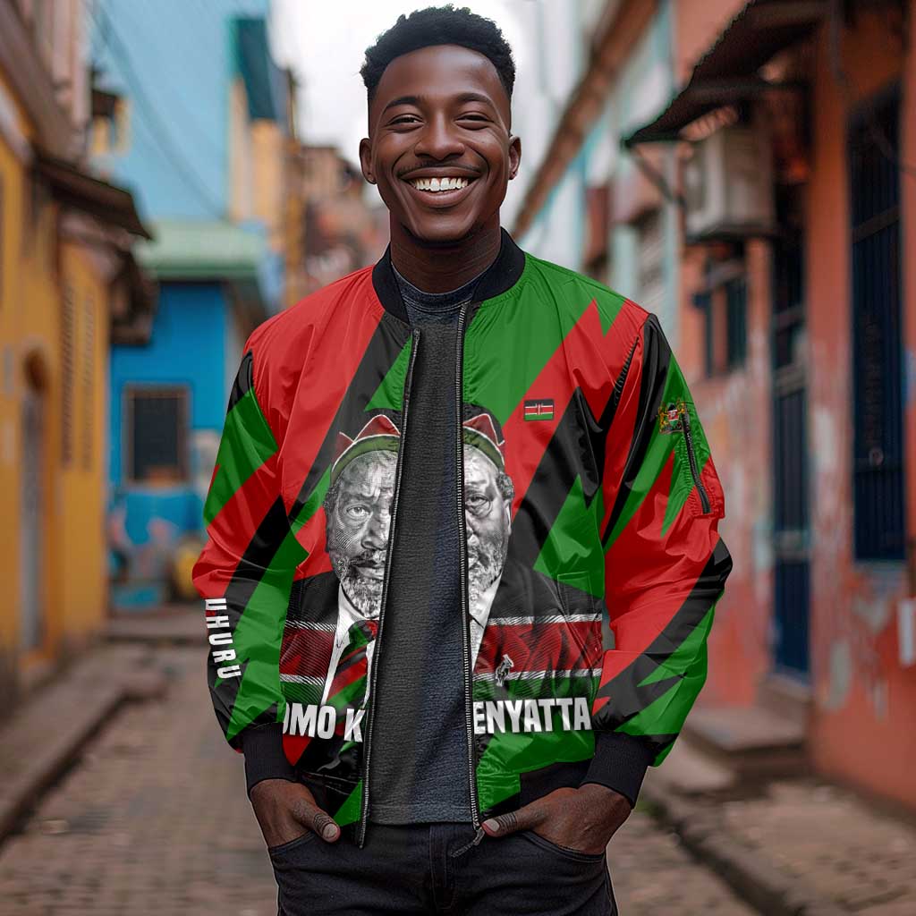 Jomo Kenyatta Sleeve Zip Bomber Jacket Patriotic Colors Design and Father of the Kenyan Nation Tribute - Wonder Print Shop