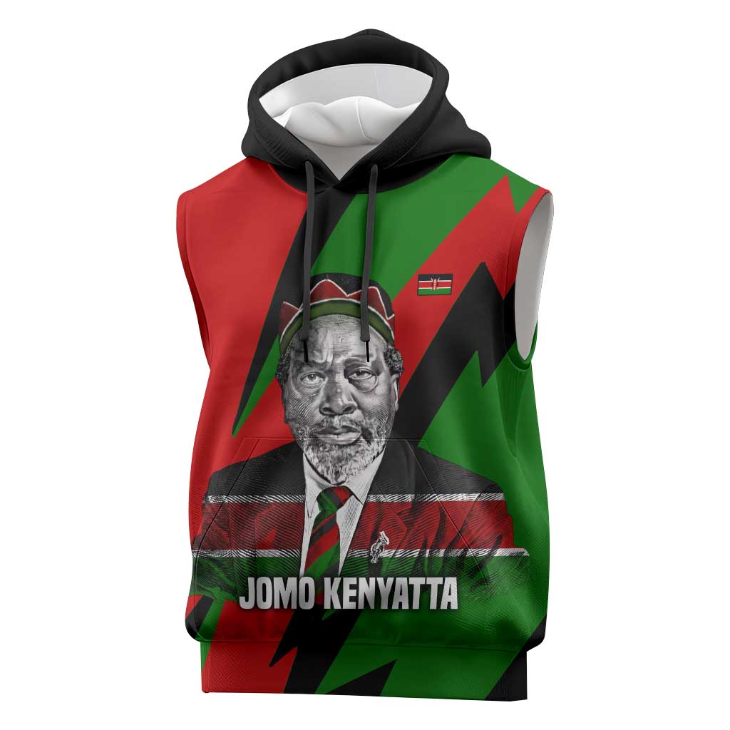 Jomo Kenyatta Sleeveless Hoodie Patriotic Colors Design and Father of the Kenyan Nation Tribute - Wonder Print Shop