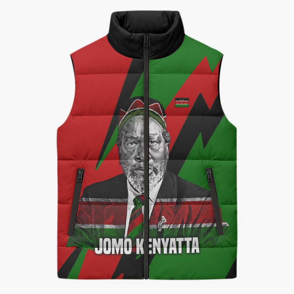 Jomo Kenyatta Sleeveless Puffer Jacket Patriotic Colors Design and Father of the Kenyan Nation Tribute - Wonder Print Shop