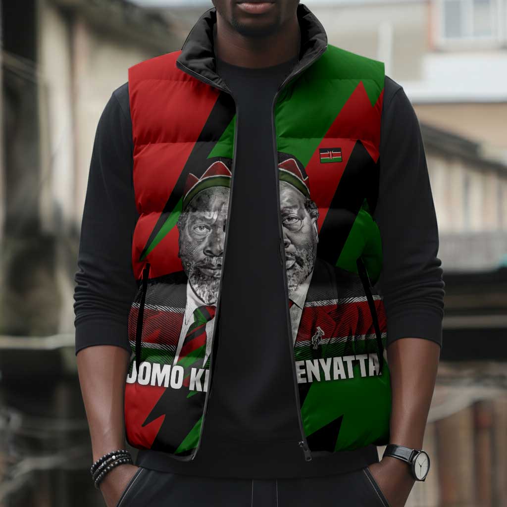 Jomo Kenyatta Sleeveless Puffer Jacket Patriotic Colors Design and Father of the Kenyan Nation Tribute - Wonder Print Shop