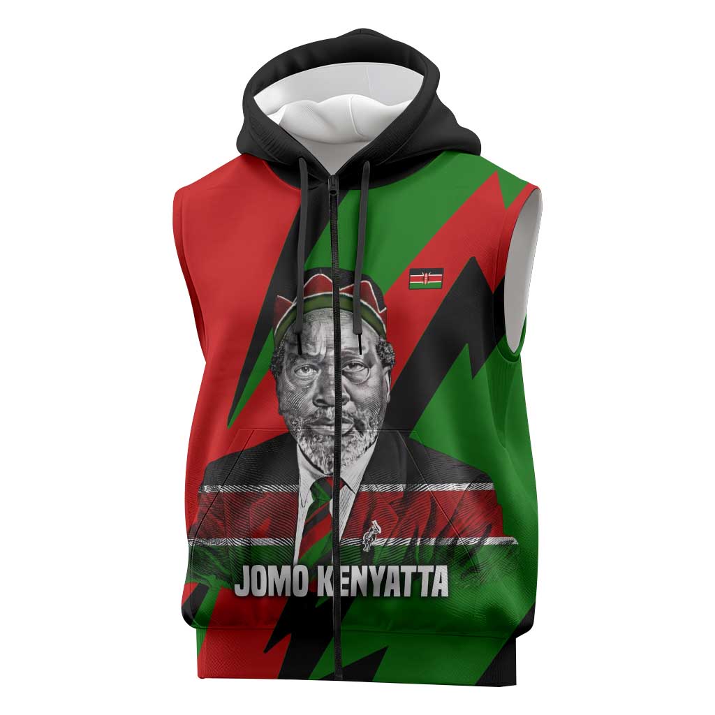 Jomo Kenyatta Sleeveless Zip Hoodie Patriotic Colors Design and Father of the Kenyan Nation Tribute - Wonder Print Shop