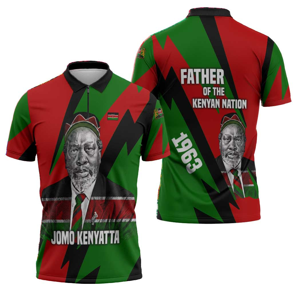 Jomo Kenyatta Zipper Polo Shirt Patriotic Colors Design and Father of the Kenyan Nation Tribute - Wonder Print Shop