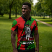 Jomo Kenyatta Zipper Polo Shirt Patriotic Colors Design and Father of the Kenyan Nation Tribute - Wonder Print Shop