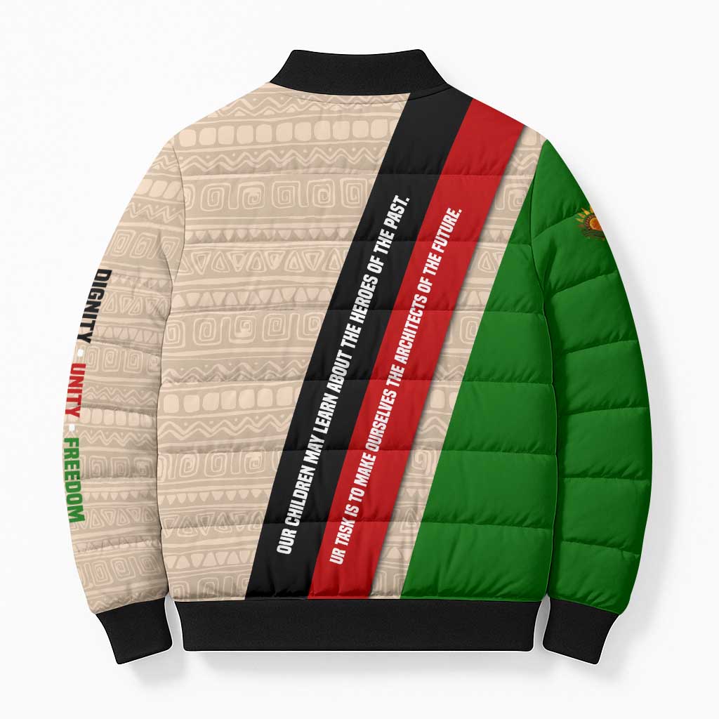 Jomo Kenyatta Bomber Puffer Jacket Uhuru and Kenyan Heritage Quote Tribute - Wonder Print Shop
