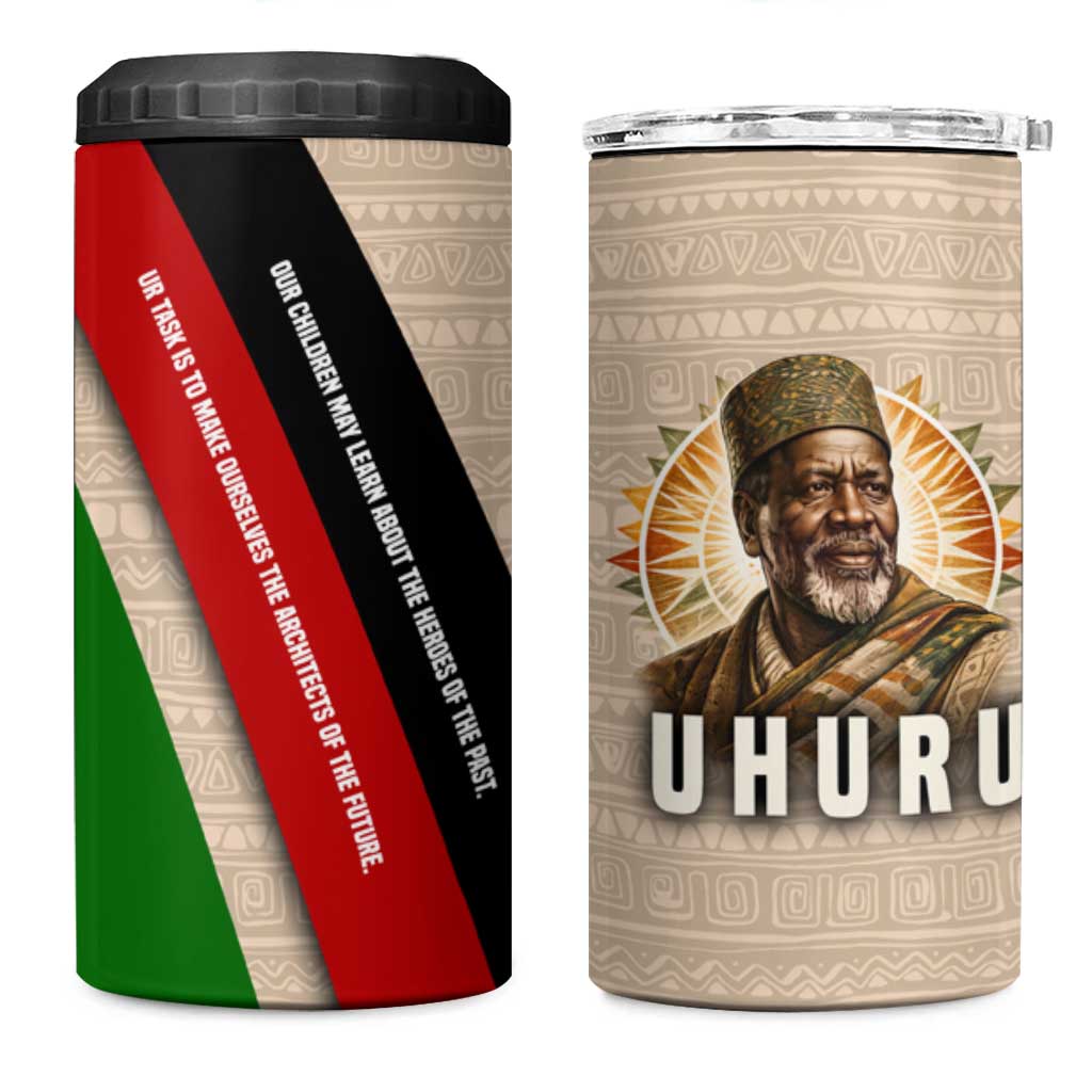 Jomo Kenyatta 4 in 1 Can Cooler Tumbler Uhuru and Kenyan Heritage Quote Tribute - Wonder Print Shop