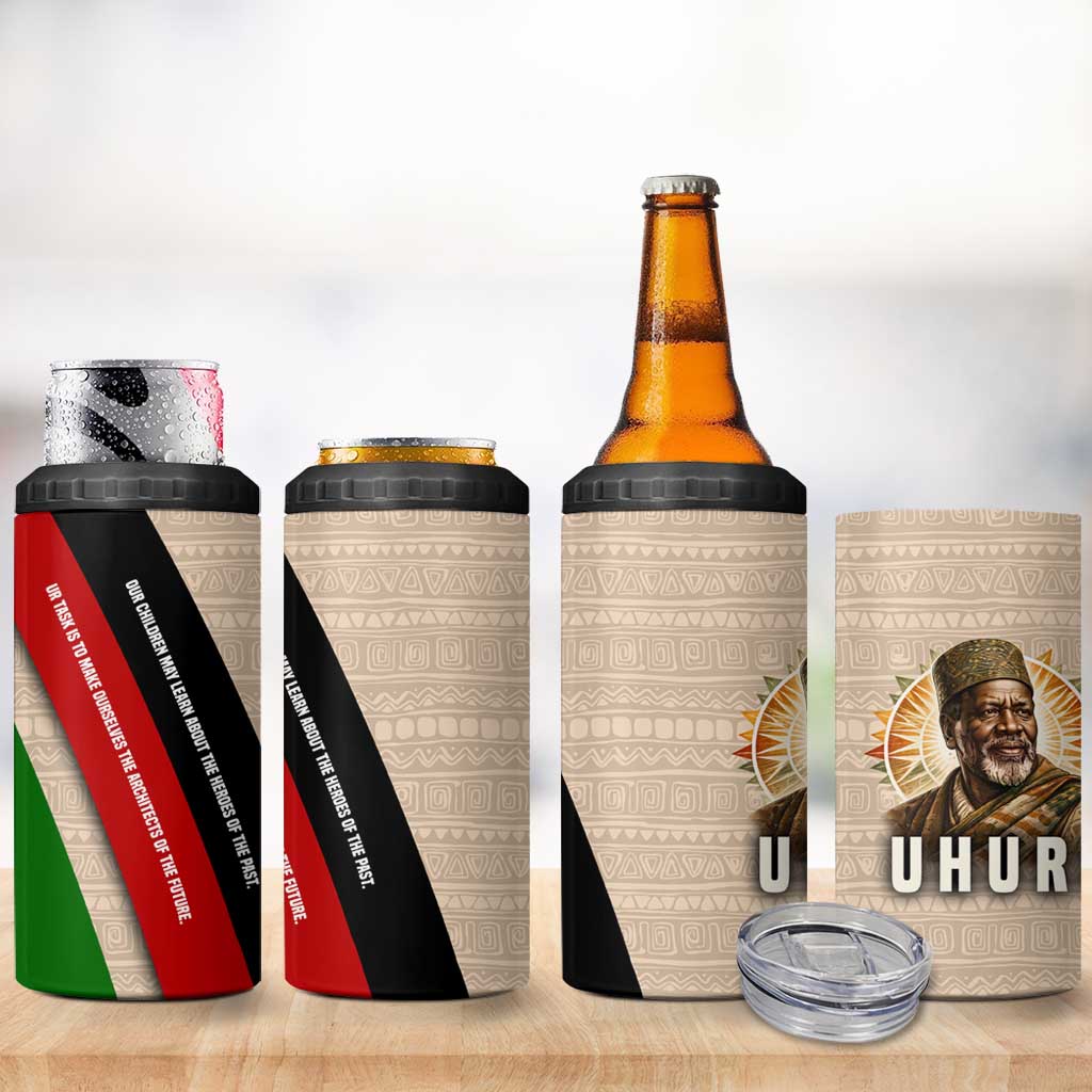 Jomo Kenyatta 4 in 1 Can Cooler Tumbler Uhuru and Kenyan Heritage Quote Tribute - Wonder Print Shop