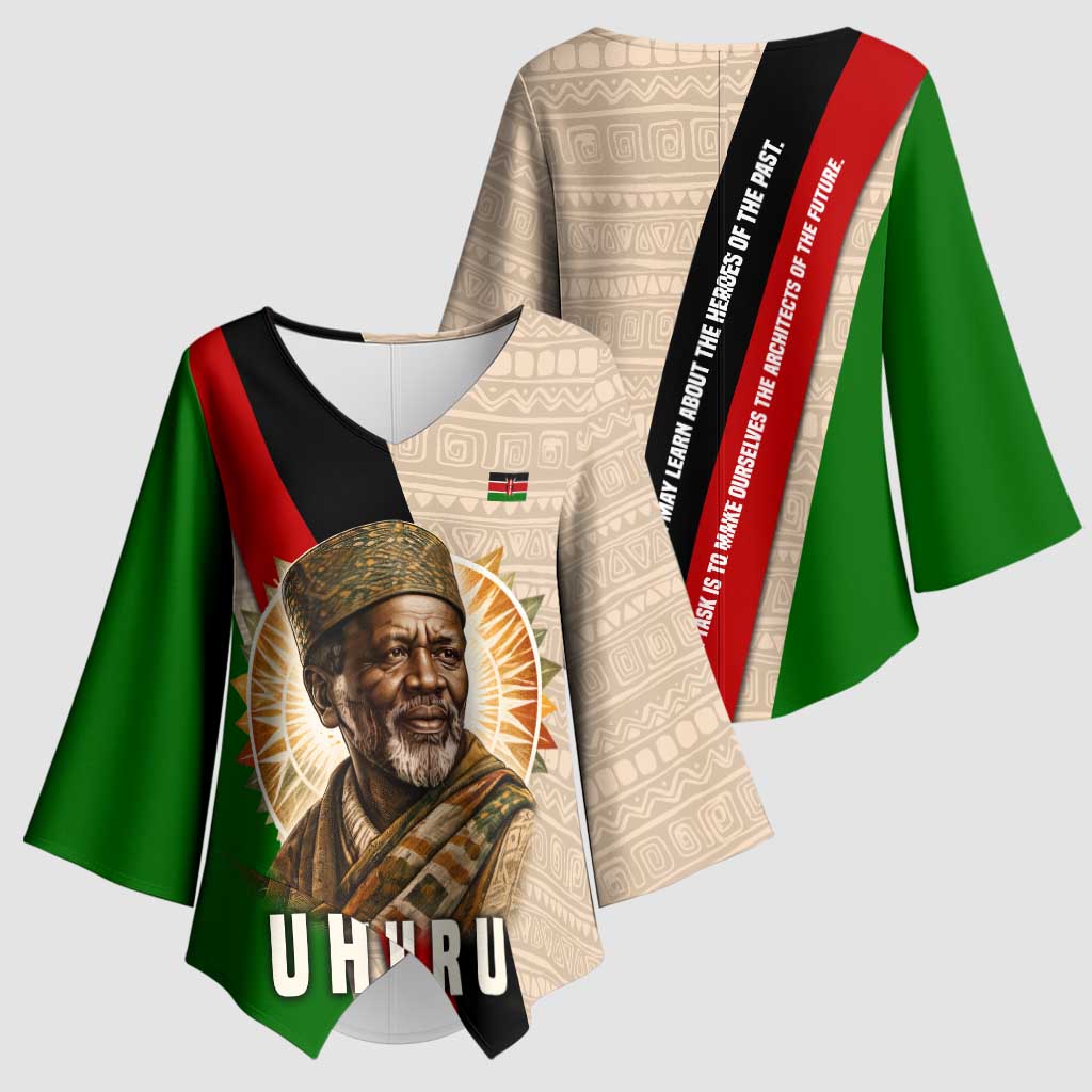 Jomo Kenyatta Kimono Sleeve Blouse Uhuru and Kenyan Heritage Quote Tribute - Wonder Print Shop