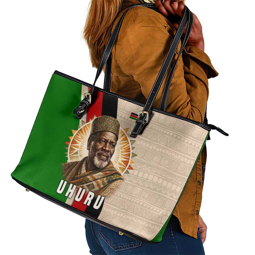 Jomo Kenyatta Leather Tote Bag Uhuru and Kenyan Heritage Quote Tribute - Wonder Print Shop