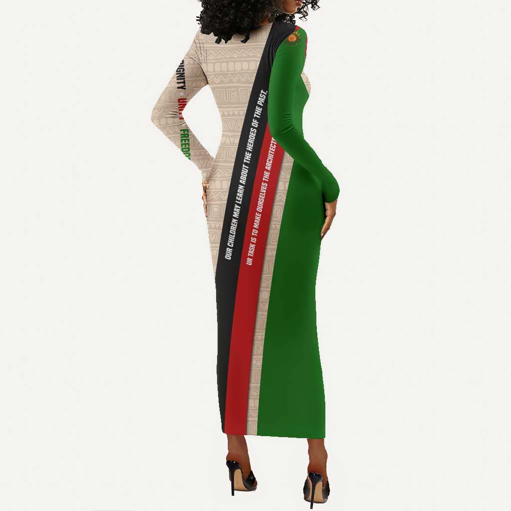 Jomo Kenyatta Long Sleeve Bodycon Dress Uhuru and Kenyan Heritage Quote Tribute - Wonder Print Shop