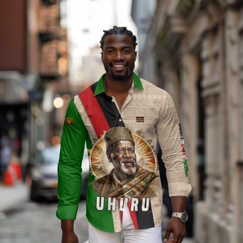 Jomo Kenyatta Long Sleeve Button Shirt Uhuru and Kenyan Heritage Quote Tribute - Wonder Print Shop