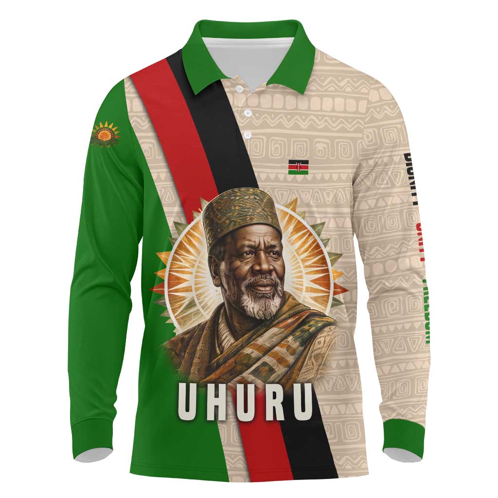 Jomo Kenyatta Long Sleeve Polo Shirt Uhuru and Kenyan Heritage Quote Tribute - Wonder Print Shop