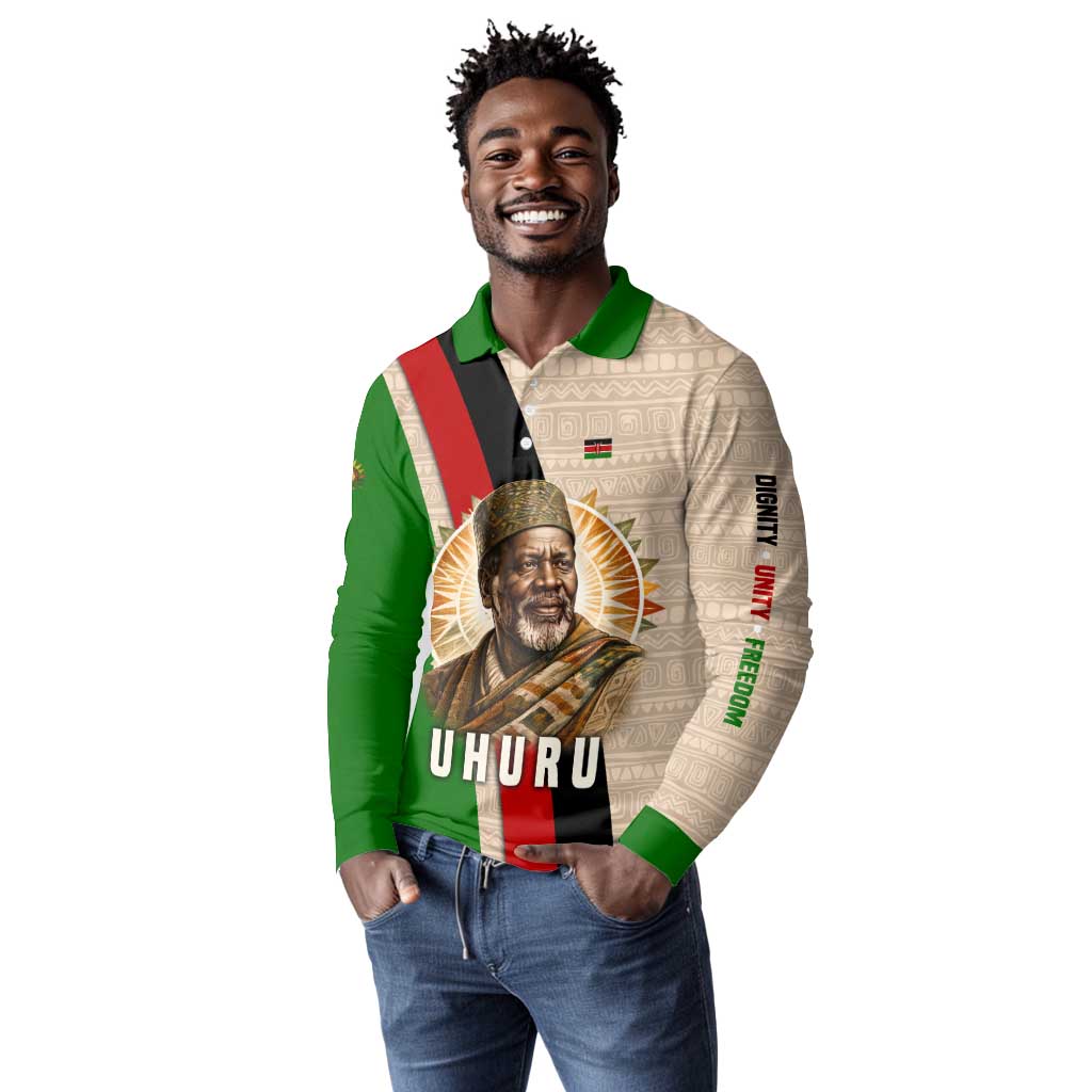 Jomo Kenyatta Long Sleeve Polo Shirt Uhuru and Kenyan Heritage Quote Tribute - Wonder Print Shop