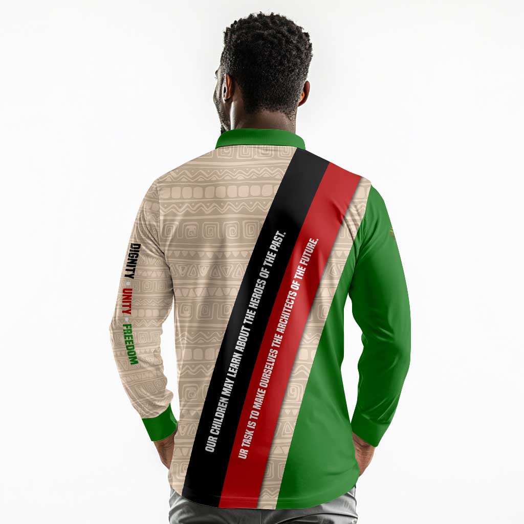 Jomo Kenyatta Long Sleeve Polo Shirt Uhuru and Kenyan Heritage Quote Tribute - Wonder Print Shop