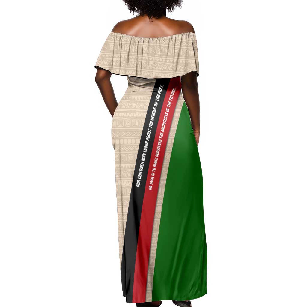 Jomo Kenyatta Off Shoulder Maxi Dress Uhuru and Kenyan Heritage Quote Tribute - Wonder Print Shop