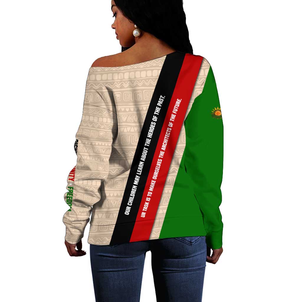 Jomo Kenyatta Off Shoulder Sweater Uhuru and Kenyan Heritage Quote Tribute - Wonder Print Shop