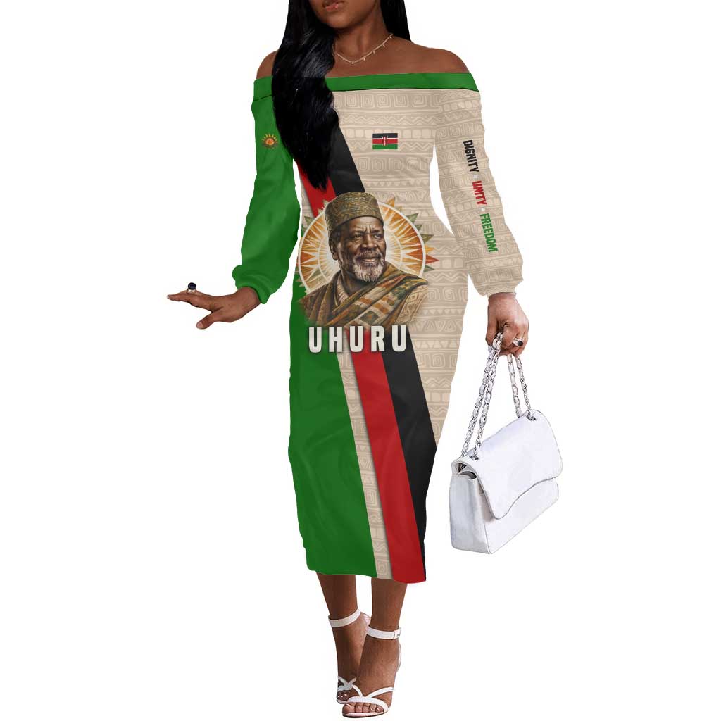 Jomo Kenyatta Off The Shoulder Long Sleeve Dress Uhuru and Kenyan Heritage Quote Tribute - Wonder Print Shop