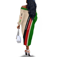 Jomo Kenyatta Off The Shoulder Long Sleeve Dress Uhuru and Kenyan Heritage Quote Tribute - Wonder Print Shop