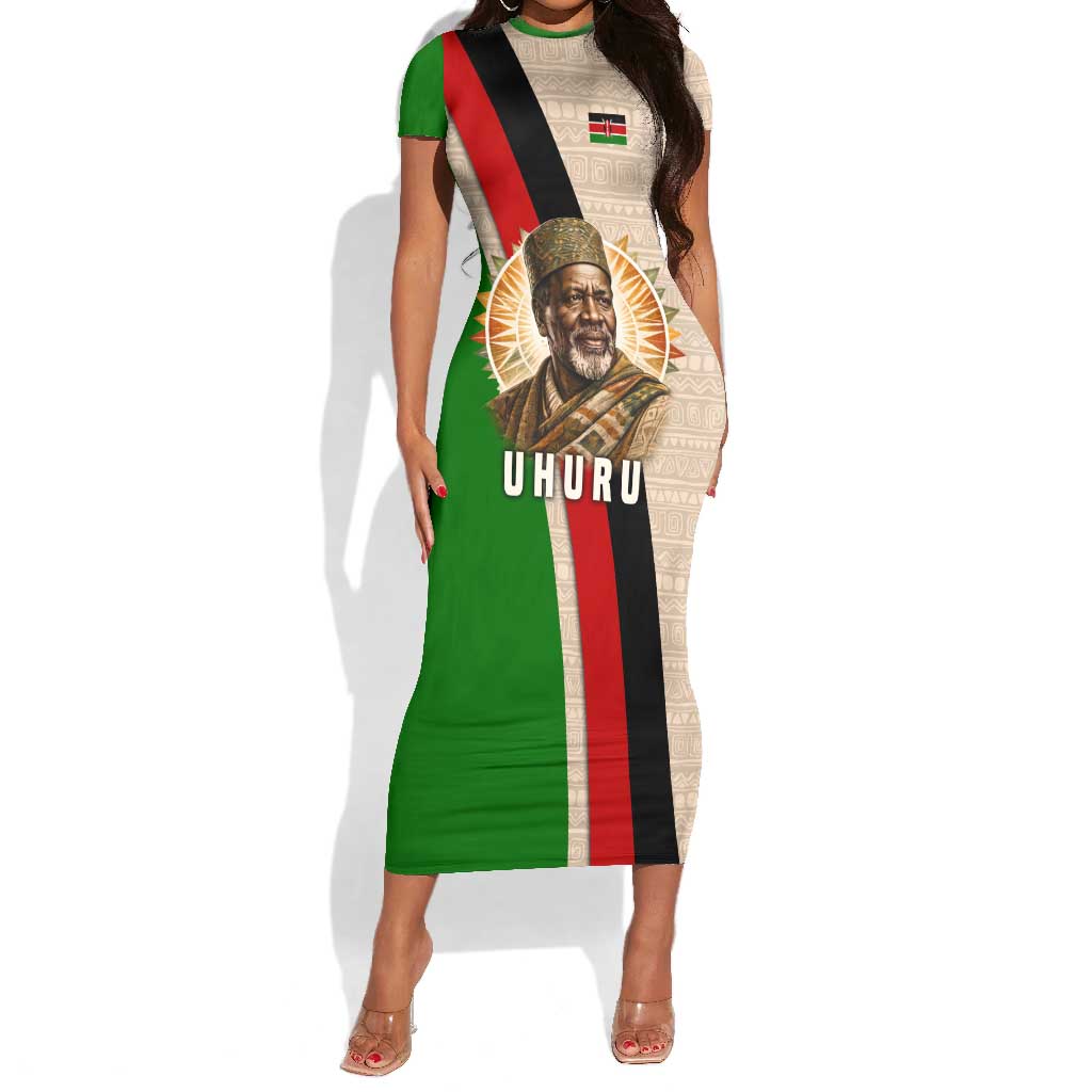 Jomo Kenyatta Short Sleeve Bodycon Dress Uhuru and Kenyan Heritage Quote Tribute - Wonder Print Shop