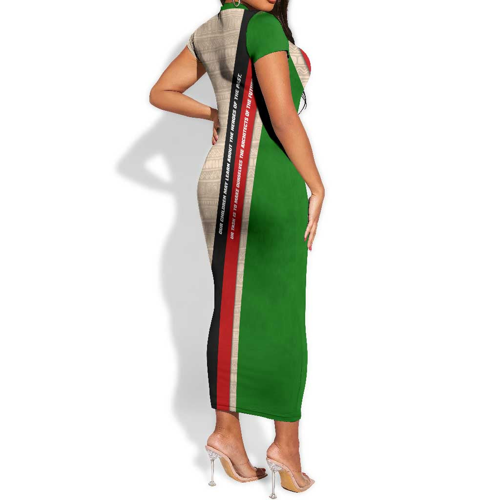 Jomo Kenyatta Short Sleeve Bodycon Dress Uhuru and Kenyan Heritage Quote Tribute - Wonder Print Shop