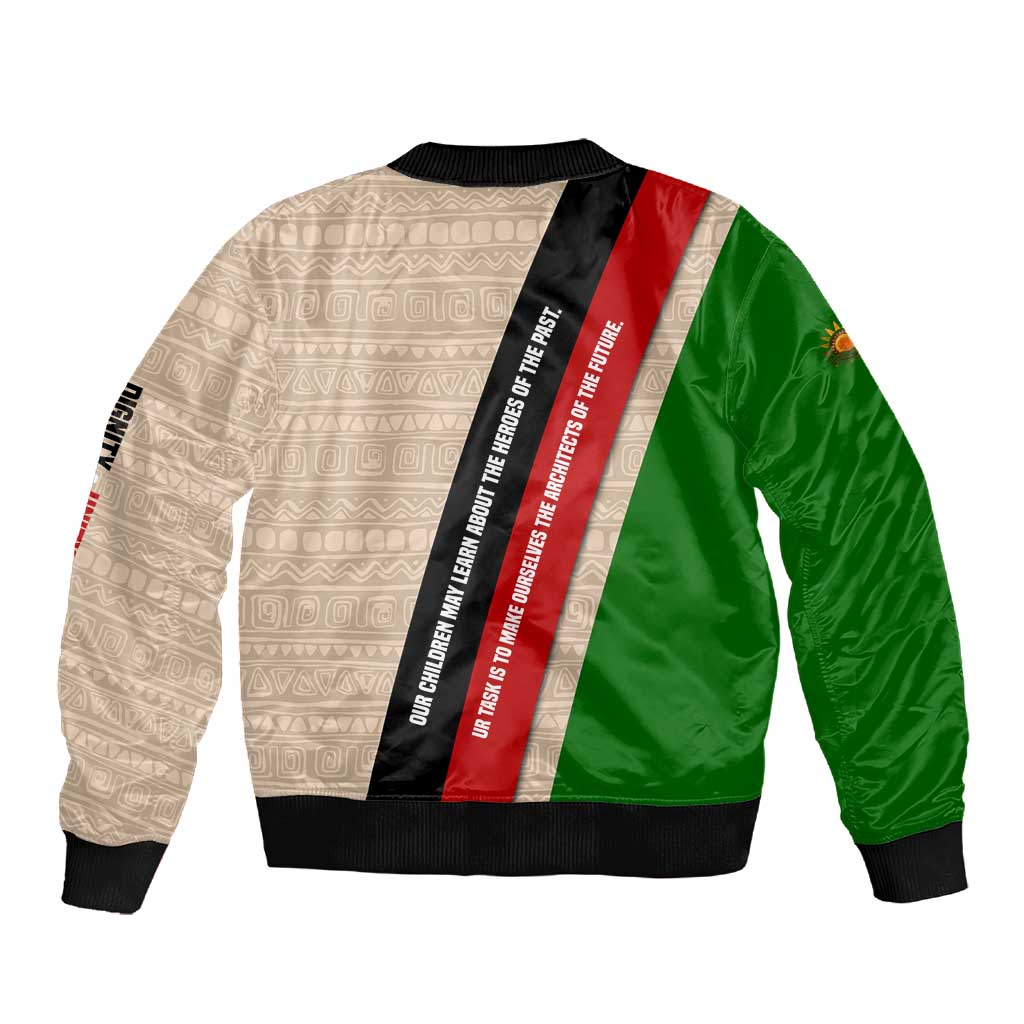 Jomo Kenyatta Sleeve Zip Bomber Jacket Uhuru and Kenyan Heritage Quote Tribute - Wonder Print Shop