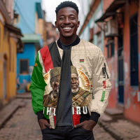 Jomo Kenyatta Sleeve Zip Bomber Jacket Uhuru and Kenyan Heritage Quote Tribute - Wonder Print Shop