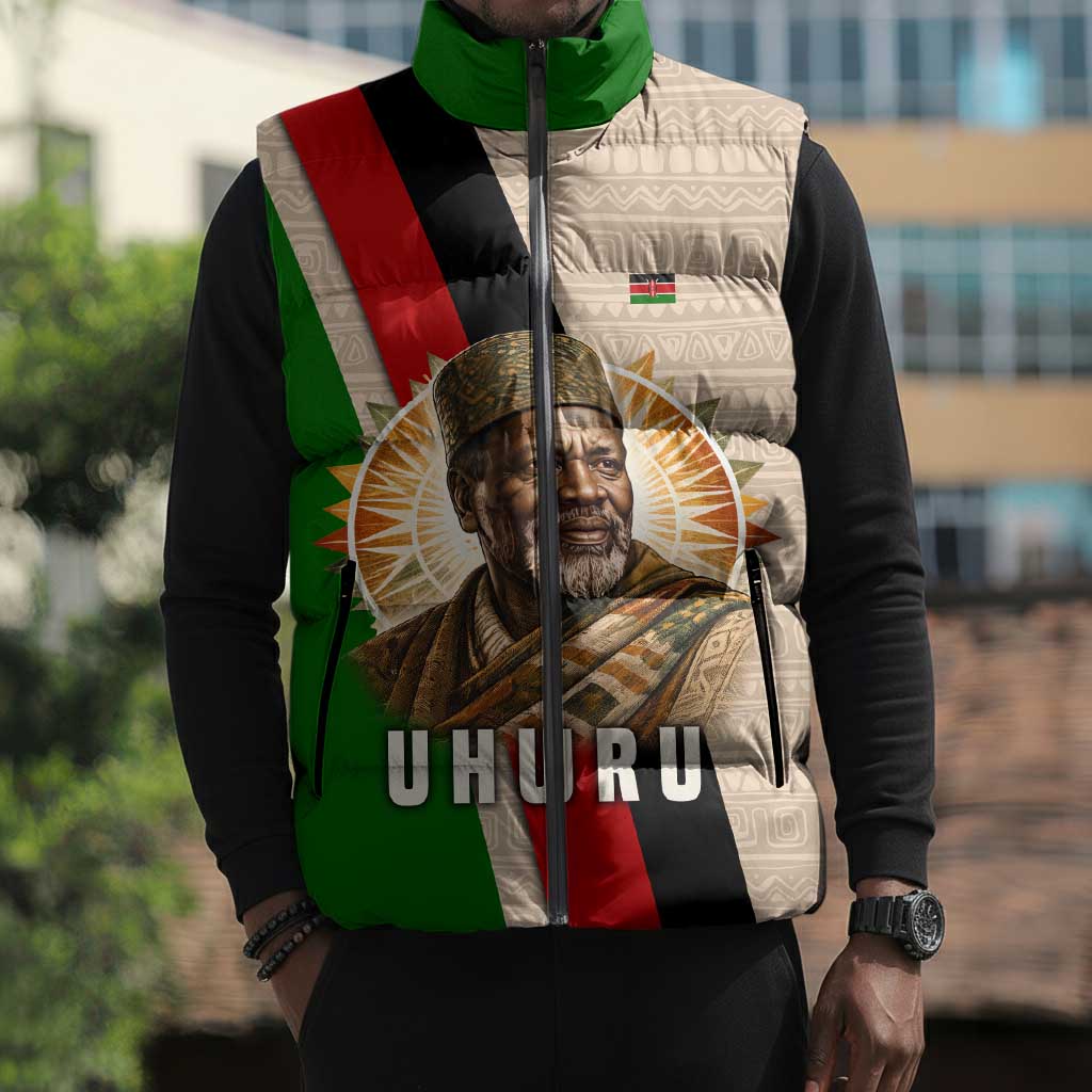 Jomo Kenyatta Sleeveless Puffer Jacket Uhuru and Kenyan Heritage Quote Tribute - Wonder Print Shop