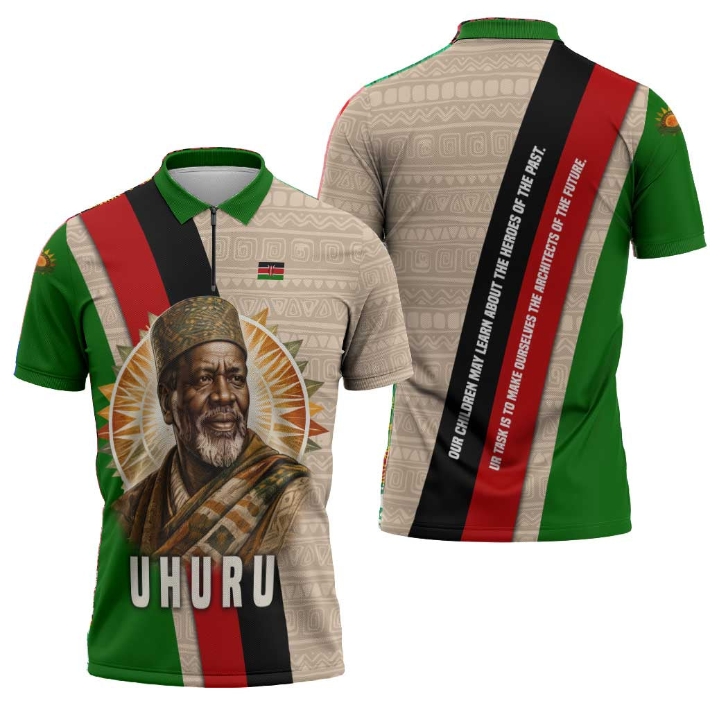 Jomo Kenyatta Zipper Polo Shirt Uhuru and Kenyan Heritage Quote Tribute - Wonder Print Shop