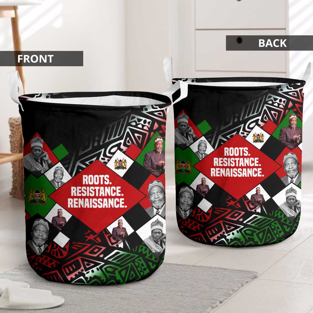 Jomo Kenyatta Laundry Basket with Roots Resistance Renaissance and Kenyan Patchwork Pattern Tribute - Wonder Print Shop