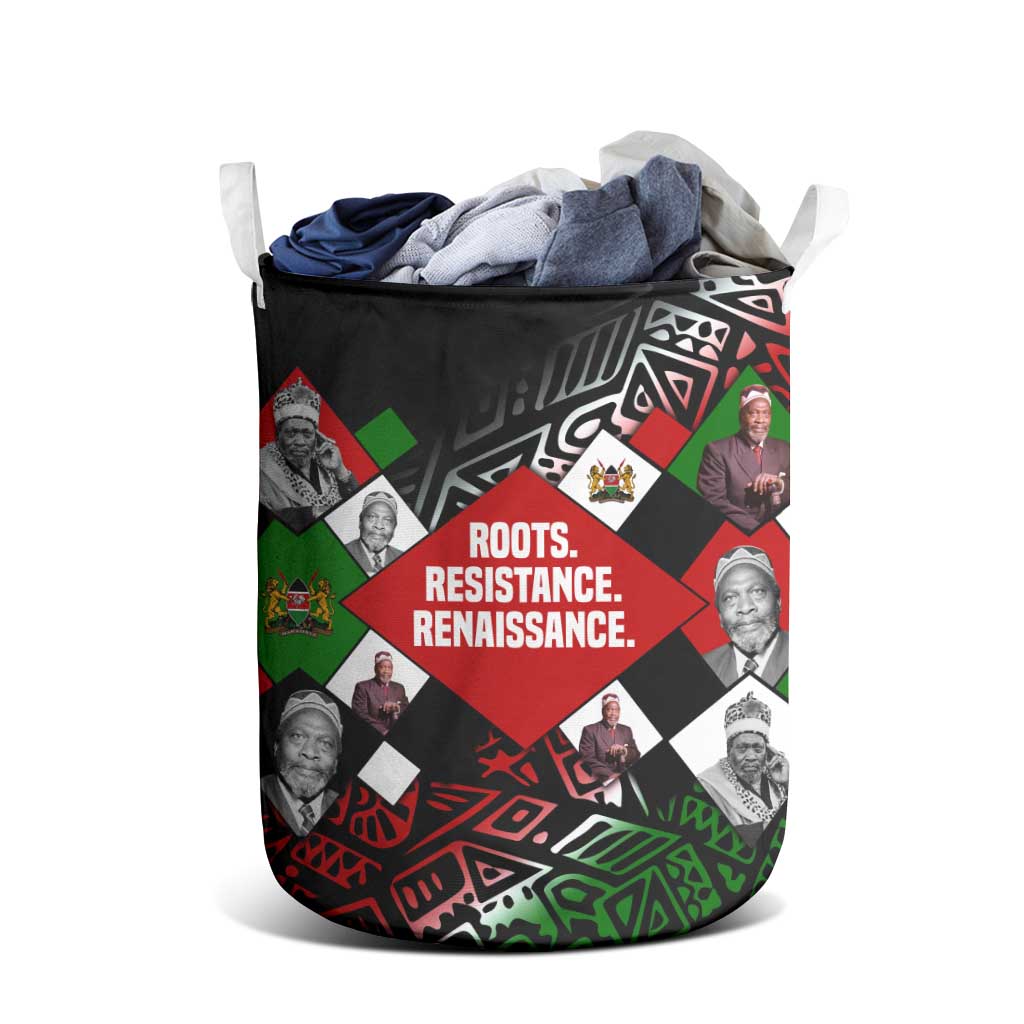 Jomo Kenyatta Laundry Basket with Roots Resistance Renaissance and Kenyan Patchwork Pattern Tribute - Wonder Print Shop