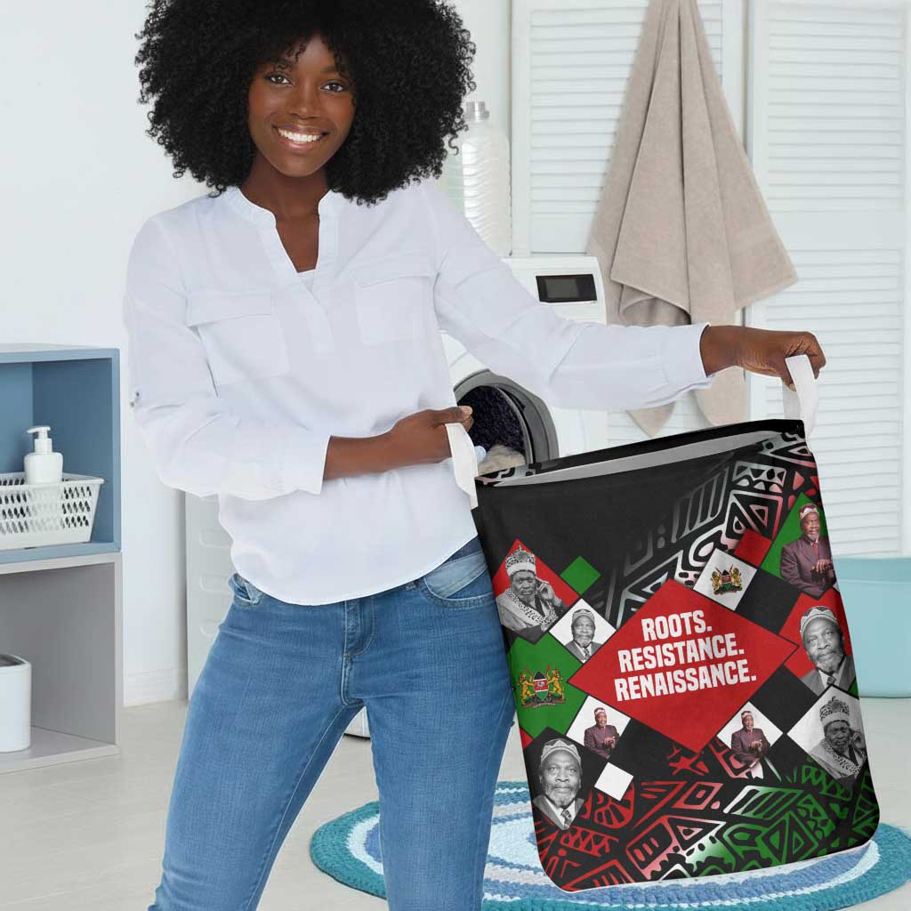 Jomo Kenyatta Laundry Basket with Roots Resistance Renaissance and Kenyan Patchwork Pattern Tribute - Wonder Print Shop