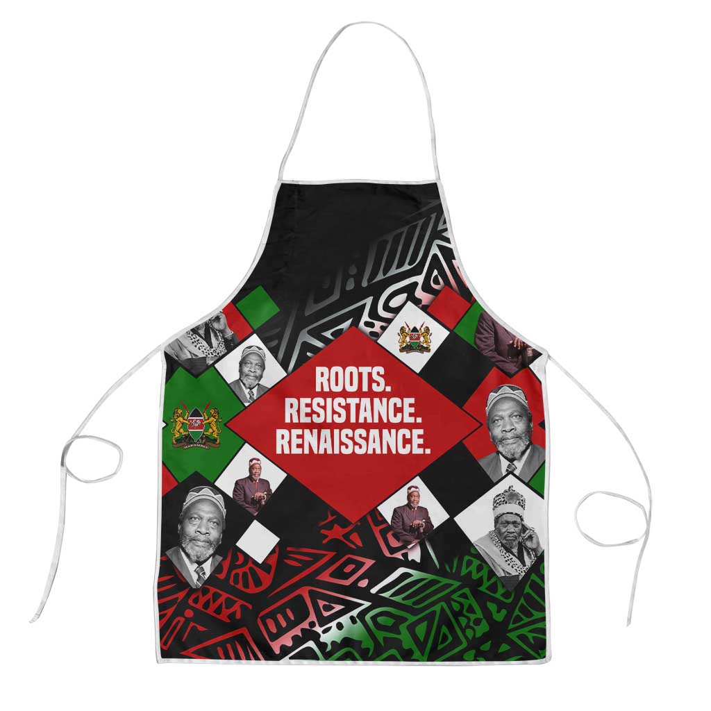 Jomo Kenyatta Apron with Roots Resistance Renaissance and Kenyan Patchwork Pattern Tribute - Wonder Print Shop