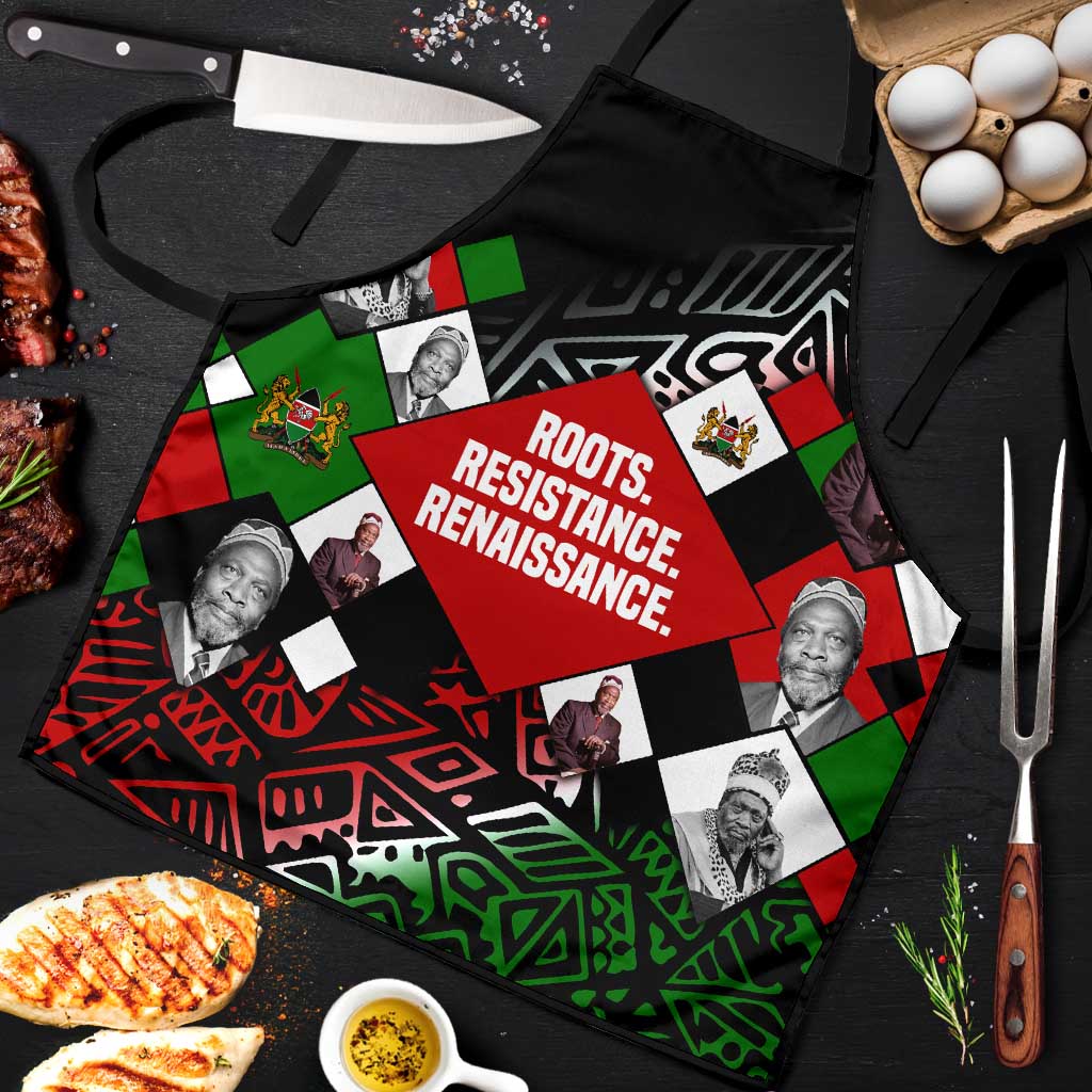 Jomo Kenyatta Apron with Roots Resistance Renaissance and Kenyan Patchwork Pattern Tribute - Wonder Print Shop