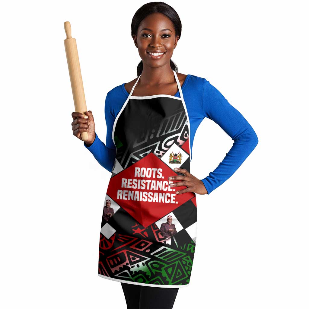 Jomo Kenyatta Apron with Roots Resistance Renaissance and Kenyan Patchwork Pattern Tribute - Wonder Print Shop