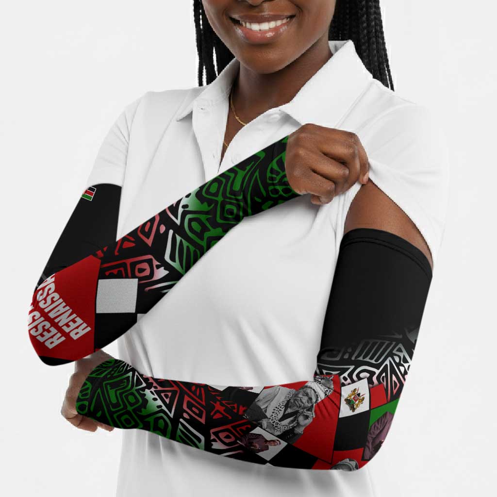 Jomo Kenyatta Arm Sleeves with Roots Resistance Renaissance and Kenyan Patchwork Pattern Tribute - Wonder Print Shop