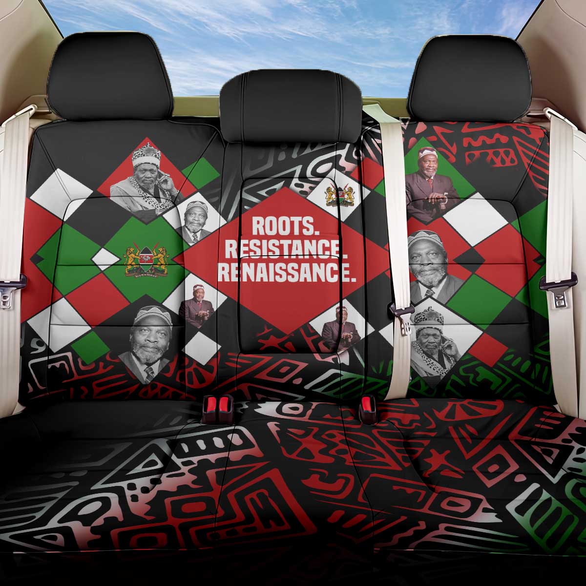 Jomo Kenyatta Back Car Seat Cover with Roots Resistance Renaissance and Kenyan Patchwork Pattern Tribute - Wonder Print Shop