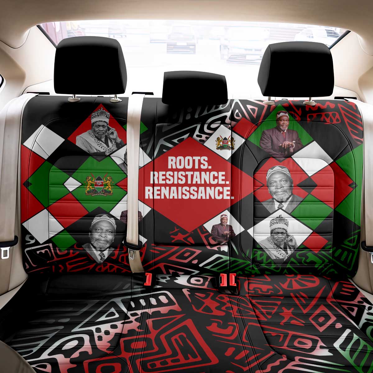 Jomo Kenyatta Back Car Seat Cover with Roots Resistance Renaissance and Kenyan Patchwork Pattern Tribute - Wonder Print Shop