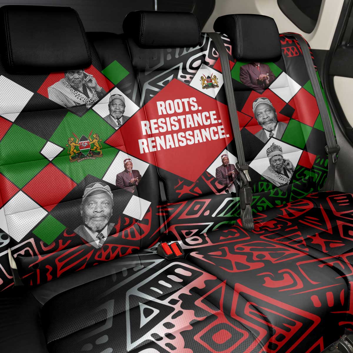 Jomo Kenyatta Back Car Seat Cover with Roots Resistance Renaissance and Kenyan Patchwork Pattern Tribute - Wonder Print Shop