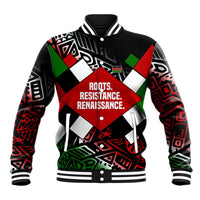 Jomo Kenyatta Baseball Jacket with Roots Resistance Renaissance and Kenyan Patchwork Pattern Tribute - Wonder Print Shop