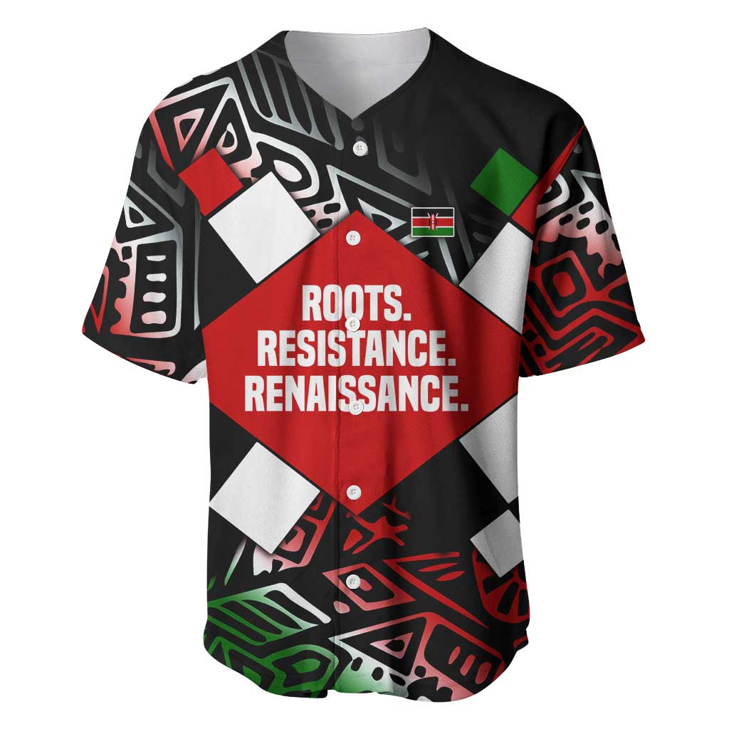 Jomo Kenyatta Baseball Jersey with Roots Resistance Renaissance and Kenyan Patchwork Pattern Tribute - Wonder Print Shop